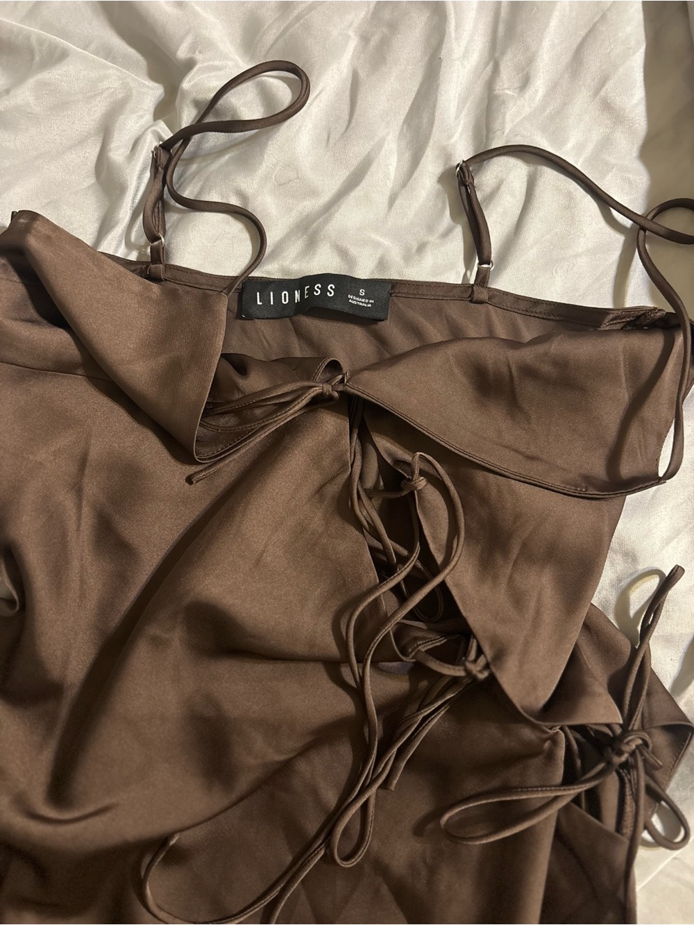 Lioness Chocolate Brown Slip Midi with Side Tie Details - Picture 7 of 7